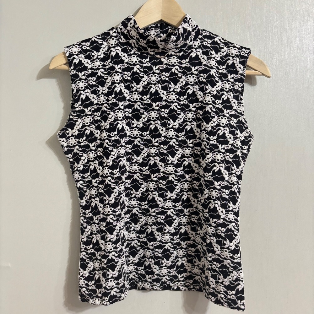Vintage‎ Y2K Nicola Black White Floral Lace Top Size M Made in US Whimsygoth